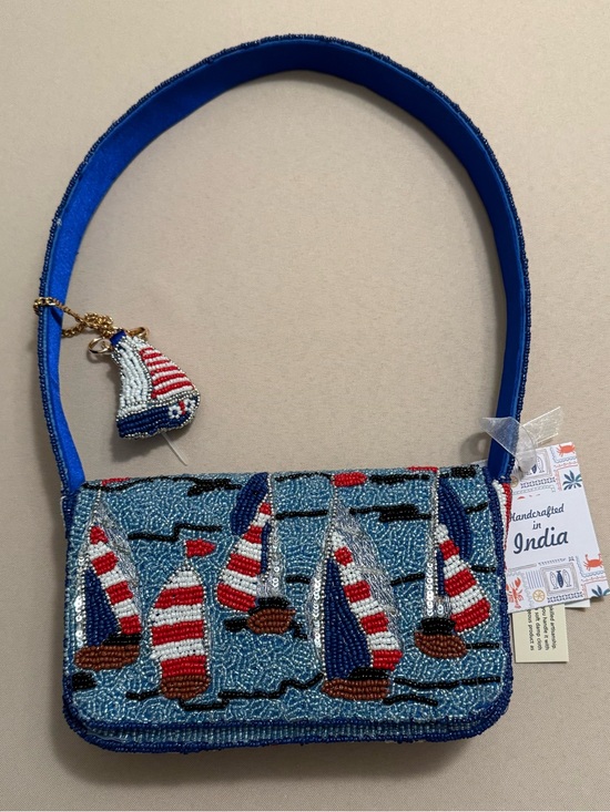 Handcrafted in India Handbags - India Beaded Bag Sailboats with Sailboat Bag Charm